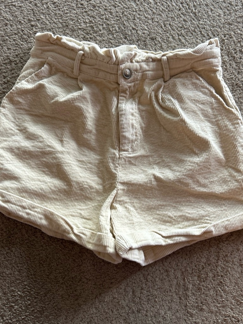 Wishlist High-Waist Paperbag Corduroy Shorts — Cream